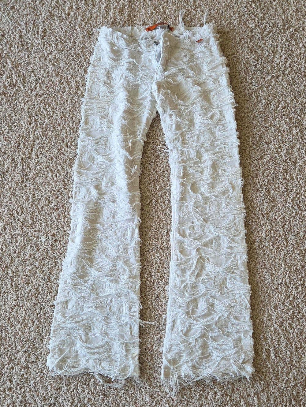 White Fringe Textured Flare Pants